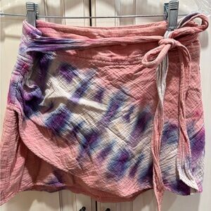 Free People lined Pink and Purple Tie-Dye faux Wrap Skirt